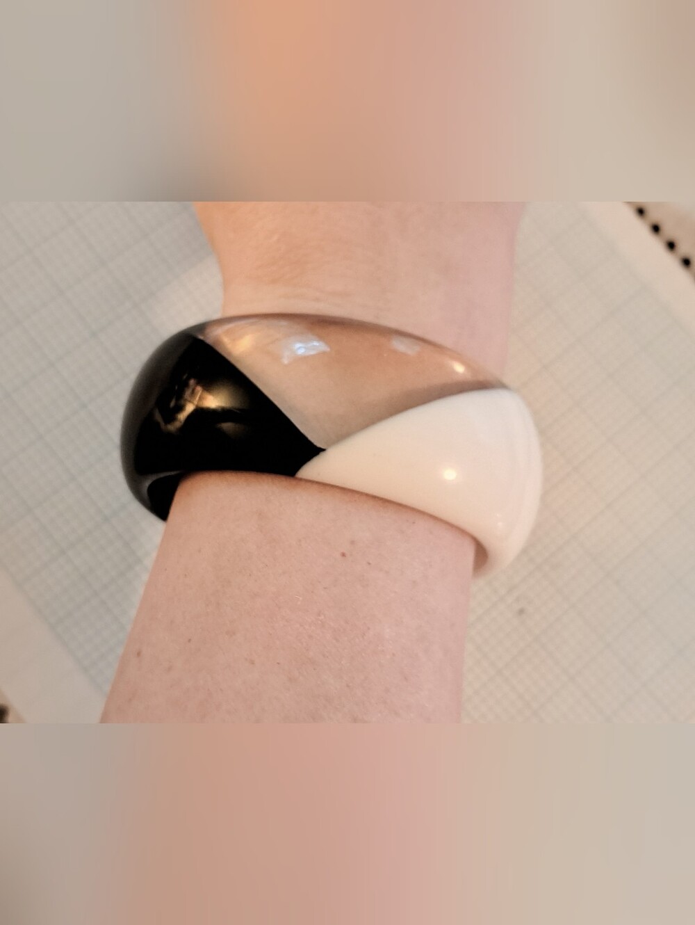 Black, Clear & White Resin Triple-Band Bangle Bracelet - Women Accessories